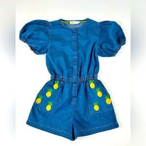 BODEN Denim Embroidered Romper Mid Vintage Denim Size 7-8 years
